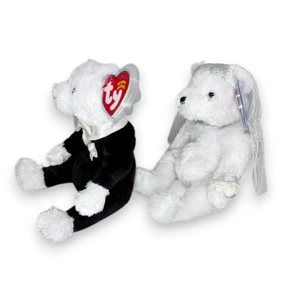 Bride & Groom Bears | Wedding Day Sweethearts | Mint Heart Tags TY Beanie Babies
